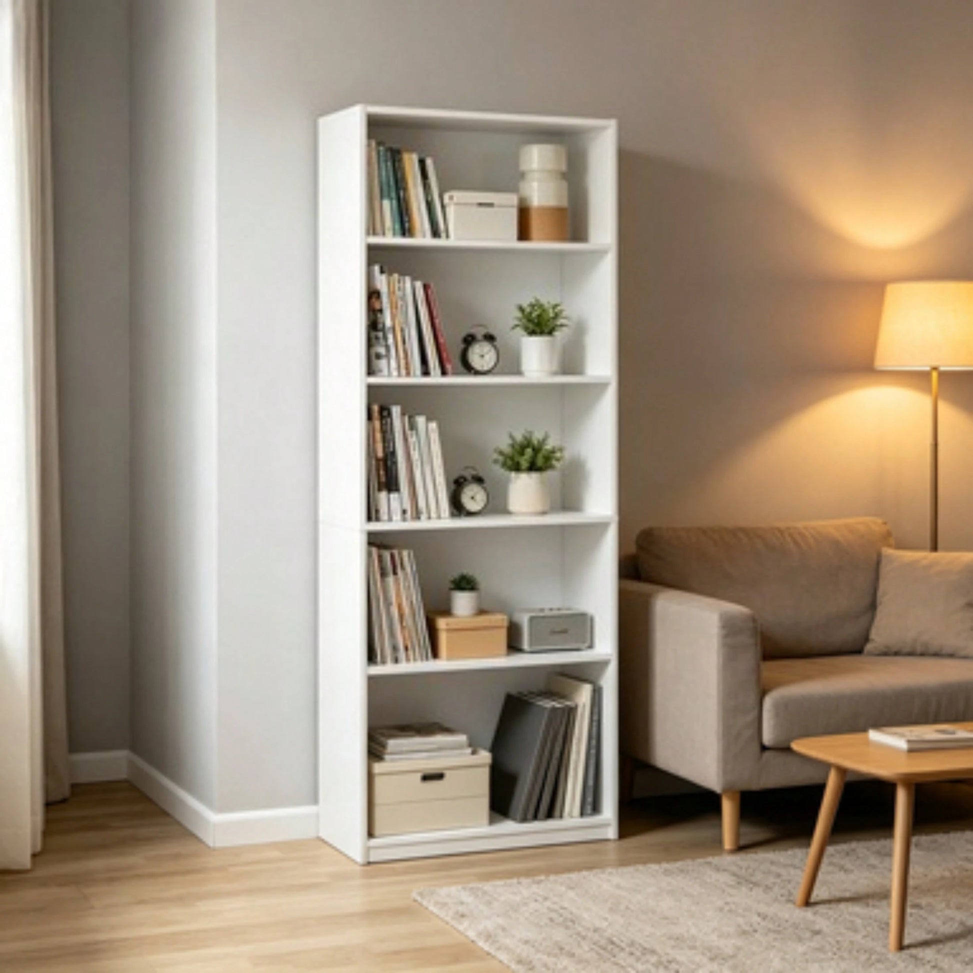 5-Shelf Bookcase With Adjustable Shelves, White