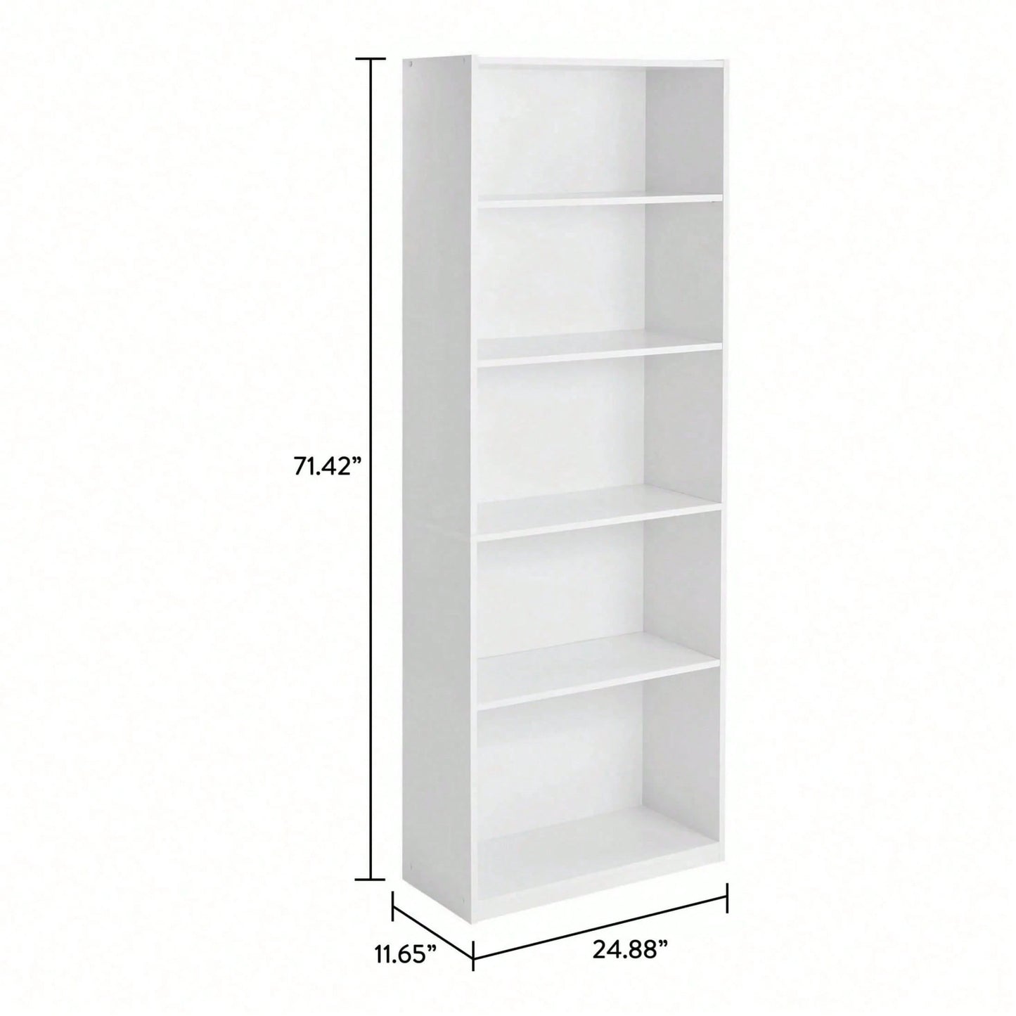 5-Shelf Bookcase With Adjustable Shelves, White