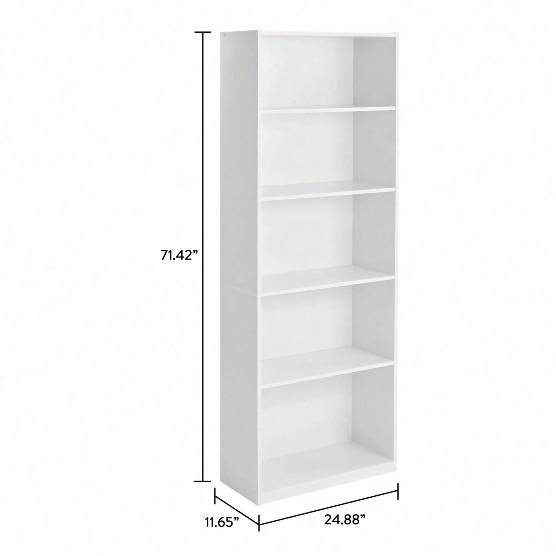 5-Shelf Bookcase With Adjustable Shelves, White