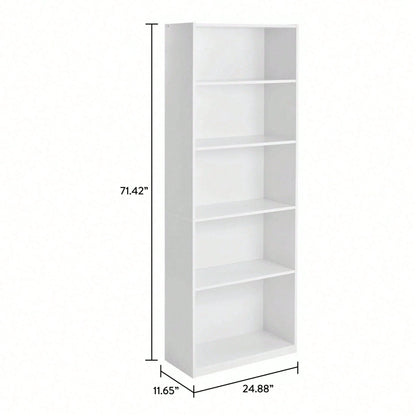 5-Shelf Bookcase With Adjustable Shelves, White
