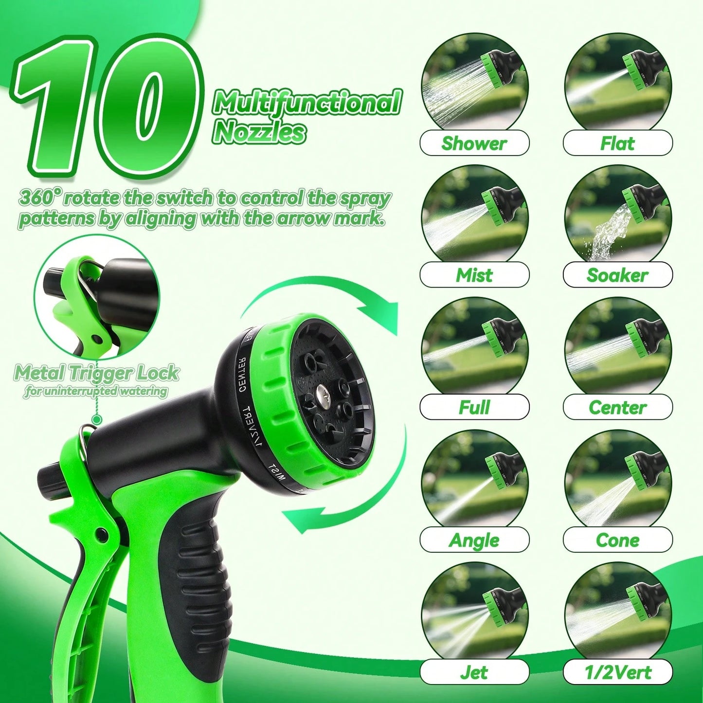 50/100 Feet Garden Stainless Steel Water Hose With Three Fittings Sprinklers & 10 Nozzles Flexible Durable Kink-Free Puncture Resistant Metal Hose For Patio Outdoor Use