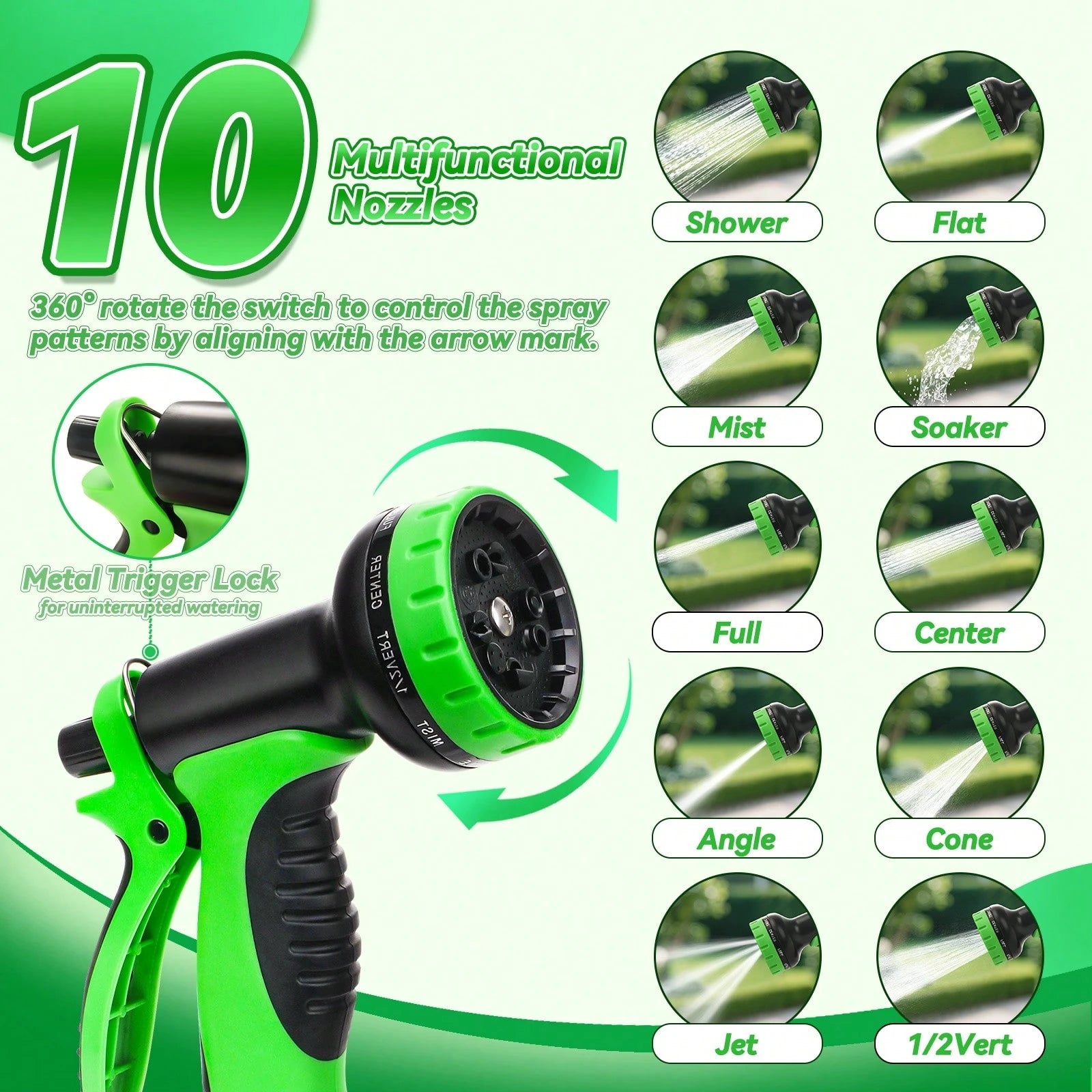 50/100 Feet Garden Stainless Steel Water Hose With Three Fittings Sprinklers & 10 Nozzles Flexible Durable Kink-Free Puncture Resistant Metal Hose For Patio Outdoor Use