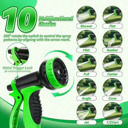 50/100 Feet Garden Stainless Steel Water Hose With Three Fittings Sprinklers & 10 Nozzles Flexible Durable Kink-Free Puncture Resistant Metal Hose For Patio Outdoor Use