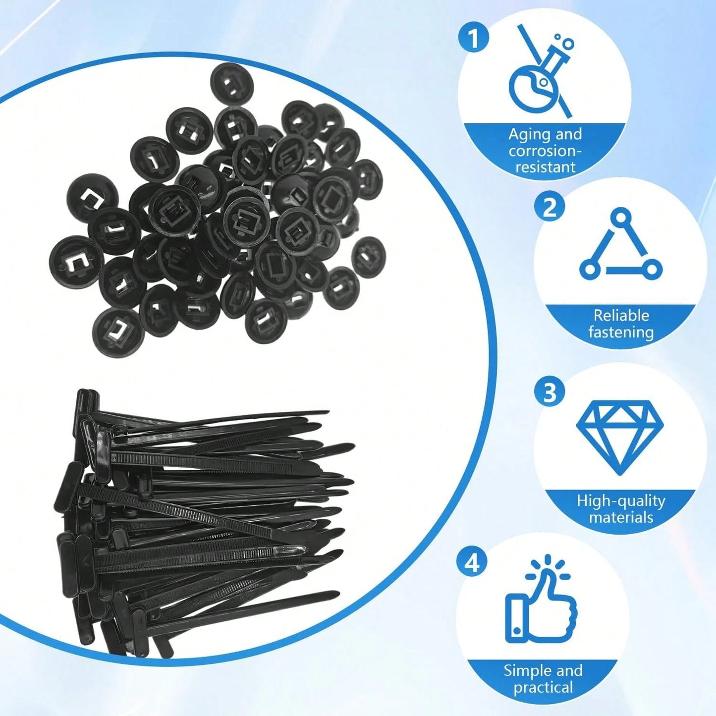 50/100pcs Heavy Duty Nylon Cable Ties With Lock, Self-Locking Zip Tie, Plastic Cable Tie Mounts With Nail And Button Design, For Automotive Underbody, Bumper, Trunk Cover, Daily Cable Tie Fixing Mater