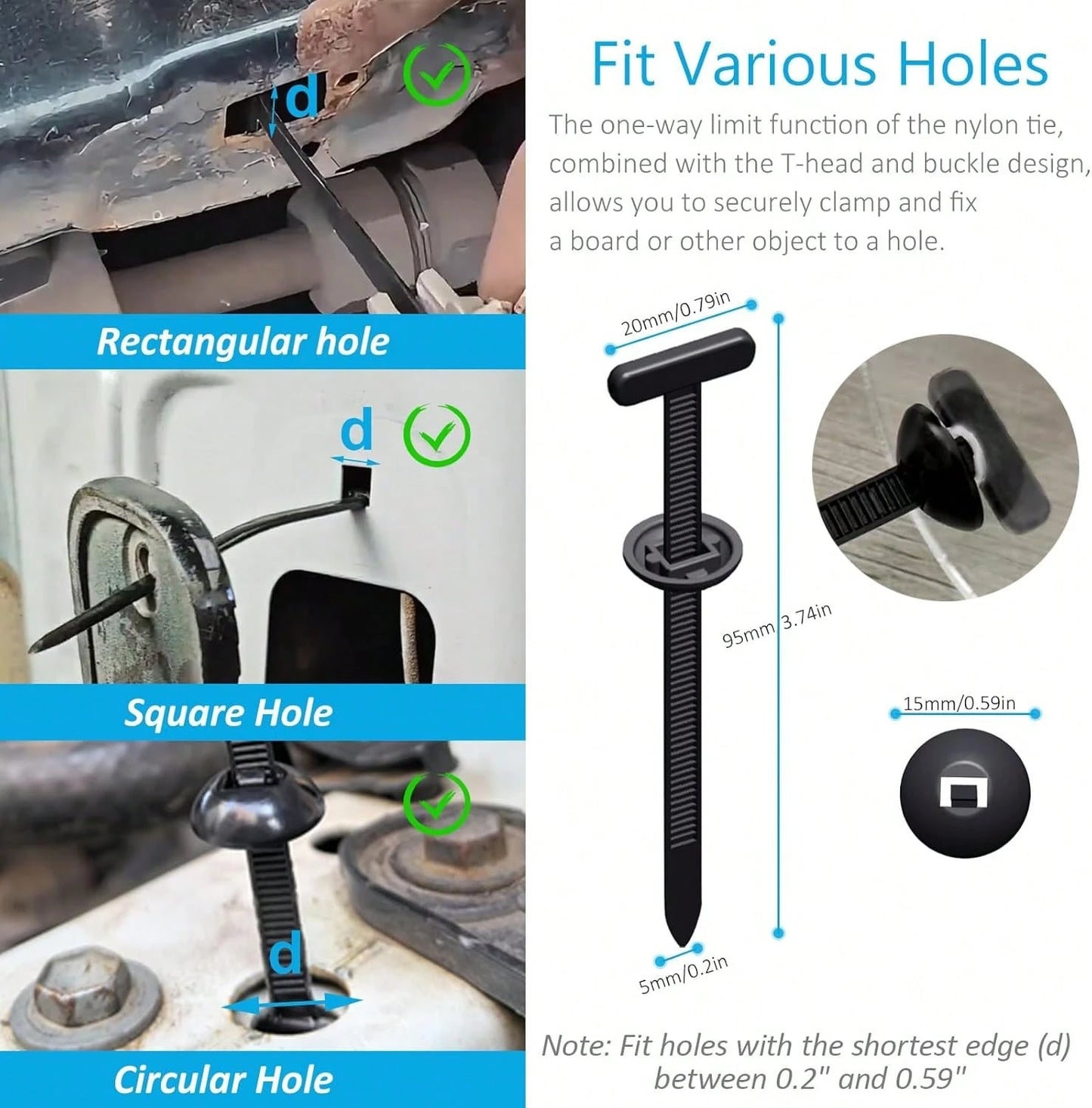 50/100pcs Heavy Duty Nylon Cable Ties With Lock, Self-Locking Zip Tie, Plastic Cable Tie Mounts With Nail And Button Design, For Automotive Underbody, Bumper, Trunk Cover, Daily Cable Tie Fixing Mater