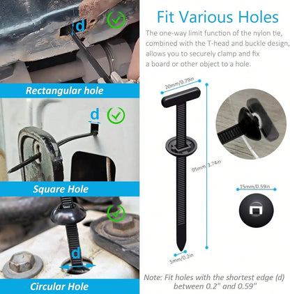 50/100pcs Heavy Duty Nylon Cable Ties With Lock, Self-Locking Zip Tie, Plastic Cable Tie Mounts With Nail And Button Design, For Automotive Underbody, Bumper, Trunk Cover, Daily Cable Tie Fixing Mater