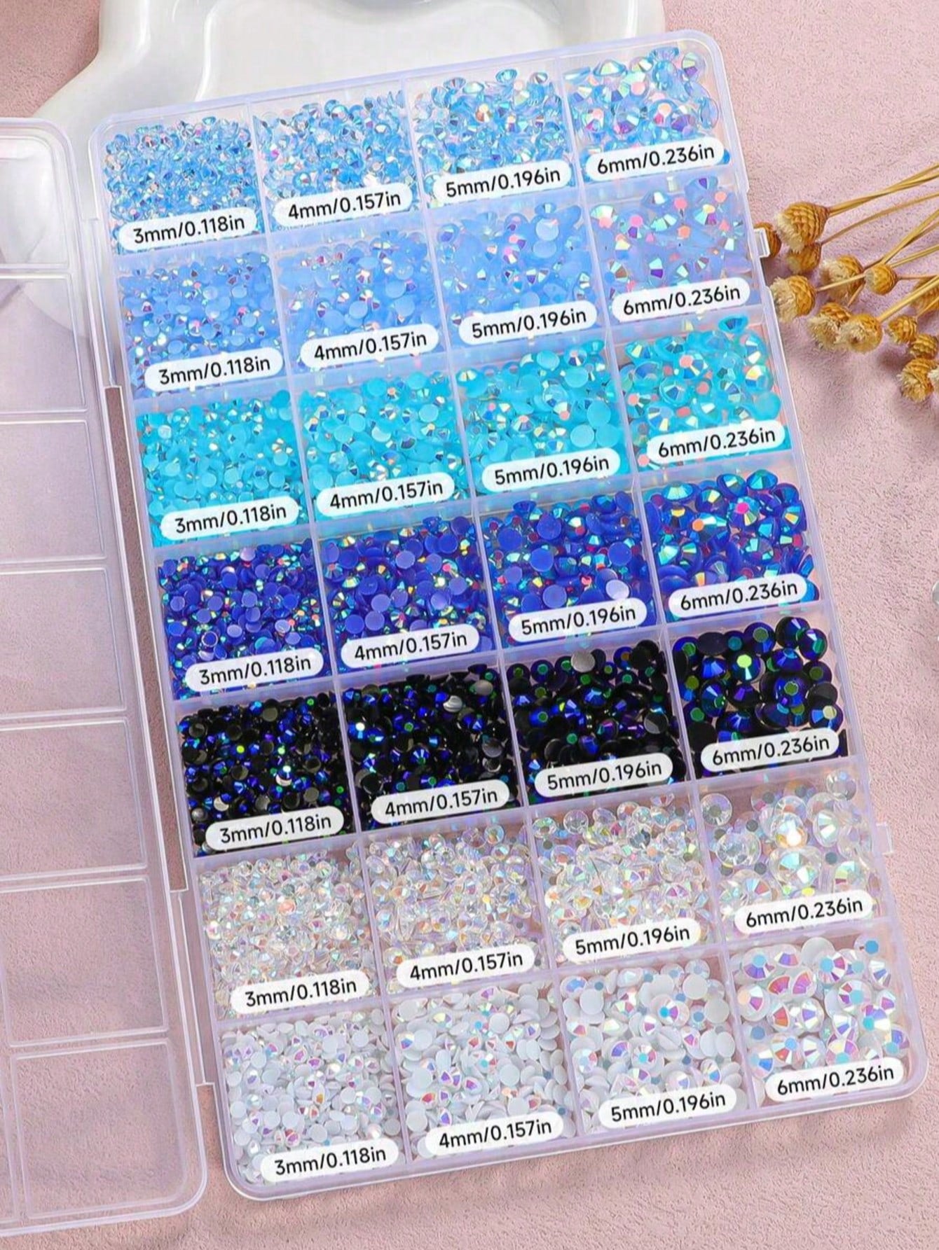 5000pcs Blue Rhinestone Decor, Jelly-Like Resin Gemstones 3-5mm, Blue And White Gemstone Decor Set, Suitable For Handmade, Flat-Bottom Light Blue AB Gemstones, Suitable For Nail Art, Face Makeup, Tumb