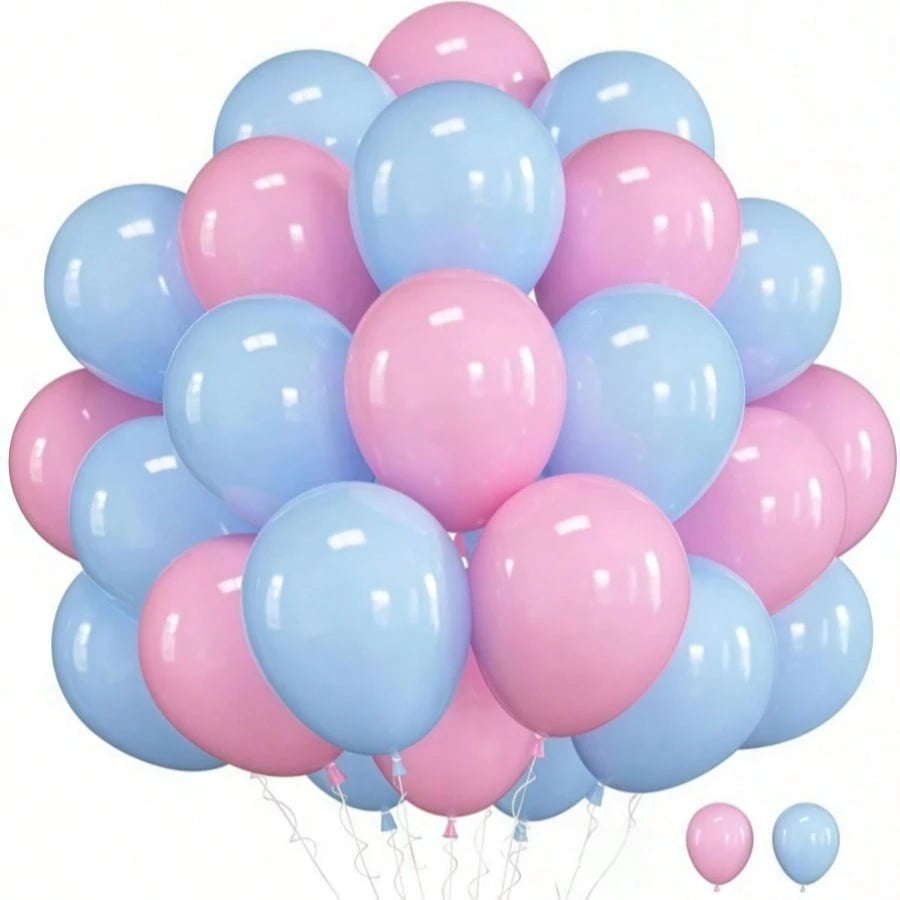 50pcs 10-Inch Pink And Blue Latex Balloons, Suitable For Gender Reveal, Anniversary, Birthday Party, Princess Decorations, Weddings, Indoor And Outdoor Decorations