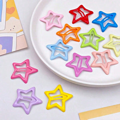 50PCS Candy Color Star Enamel BB Hair Clips, Sweet & Cool Style Snap Clips For Bangs, Flyaways, Ponytail Styling, Hair Accessories For Women