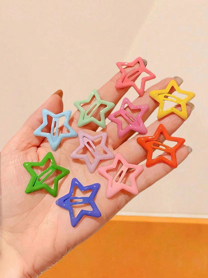 50PCS Candy Color Star Enamel BB Hair Clips, Sweet & Cool Style Snap Clips For Bangs, Flyaways, Ponytail Styling, Hair Accessories For Women