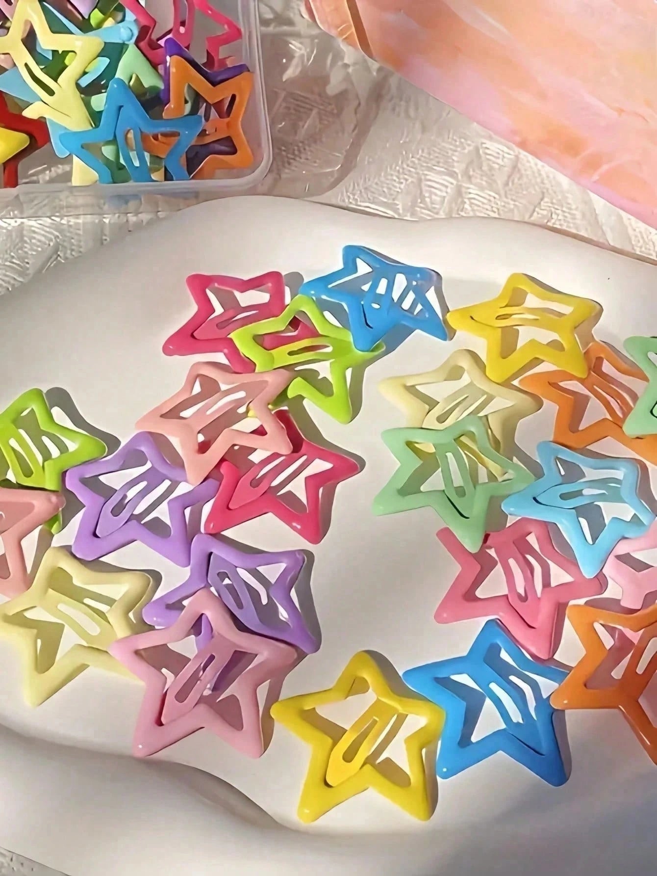 50PCS Candy Color Star Enamel BB Hair Clips, Sweet & Cool Style Snap Clips For Bangs, Flyaways, Ponytail Styling, Hair Accessories For Women