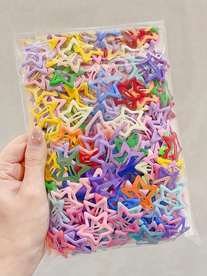 50PCS Candy Color Star Enamel BB Hair Clips, Sweet & Cool Style Snap Clips For Bangs, Flyaways, Ponytail Styling, Hair Accessories For Women