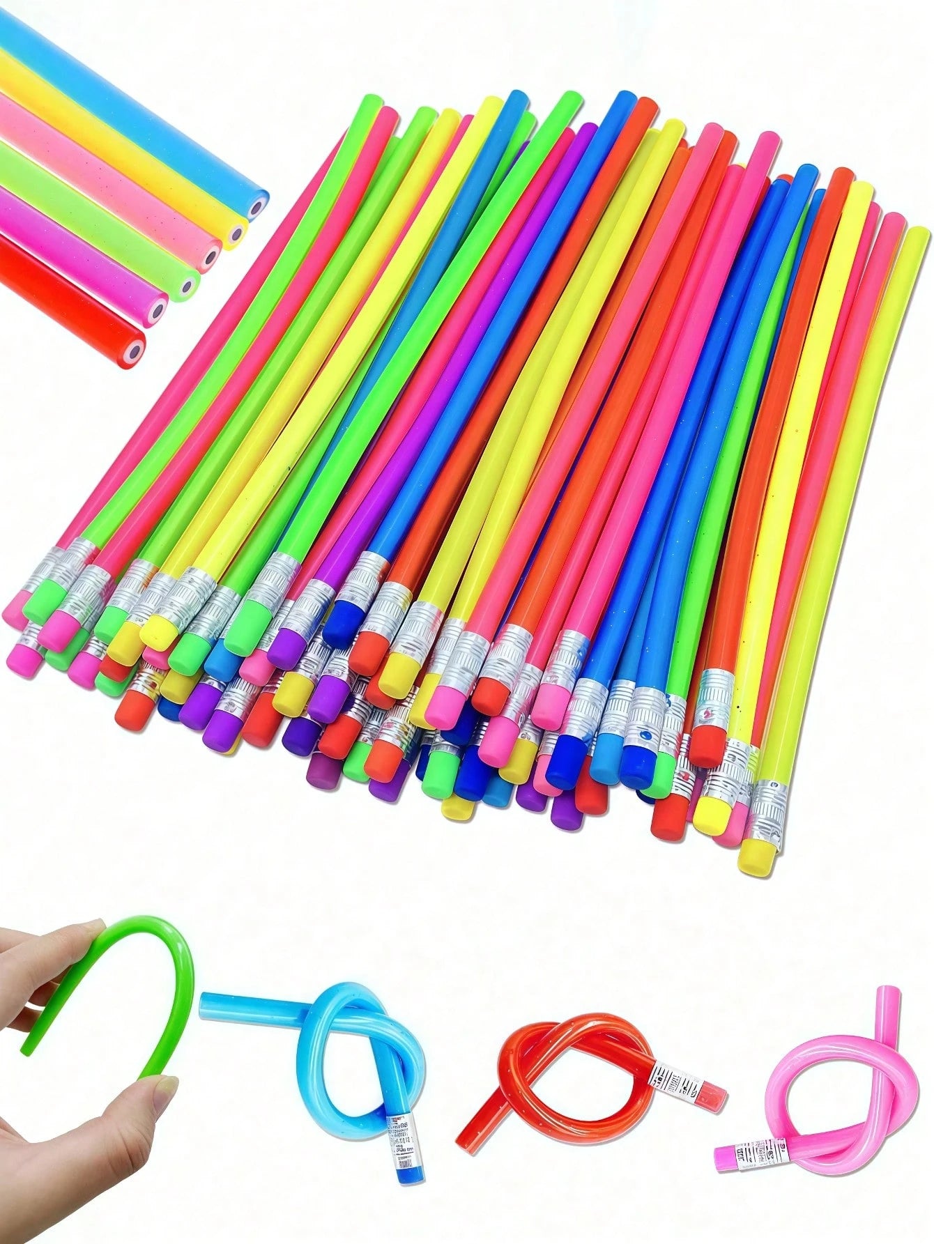 50pcs Flexible Pencils,Magic Bendable Pencils,Back To School Stuff For Kids,Multi-Colored Fun Soft Pencils With Erasers,Party Favors,Classroom Supplies,Stocking Stuffers,Birthday Gifts,Perfect Gifts