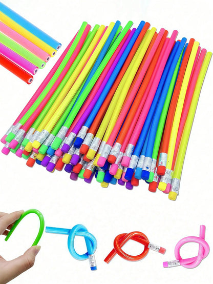 50pcs Flexible Pencils,Magic Bendable Pencils,Back To School Stuff For Kids,Multi-Colored Fun Soft Pencils With Erasers,Party Favors,Classroom Supplies,Stocking Stuffers,Birthday Gifts,Perfect Gifts