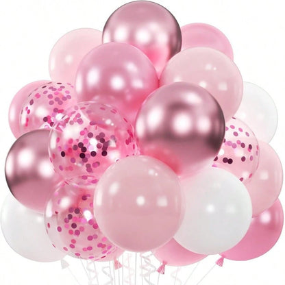 50pcs Pink & White Balloons, Metallic Pearl Light Pink, Foil Sequin Balloons, Suitable For Wedding, Baby Shower, Gender Reveal, Girl Mother Princess Birthday Party Decoration, Baby Party Decoration
