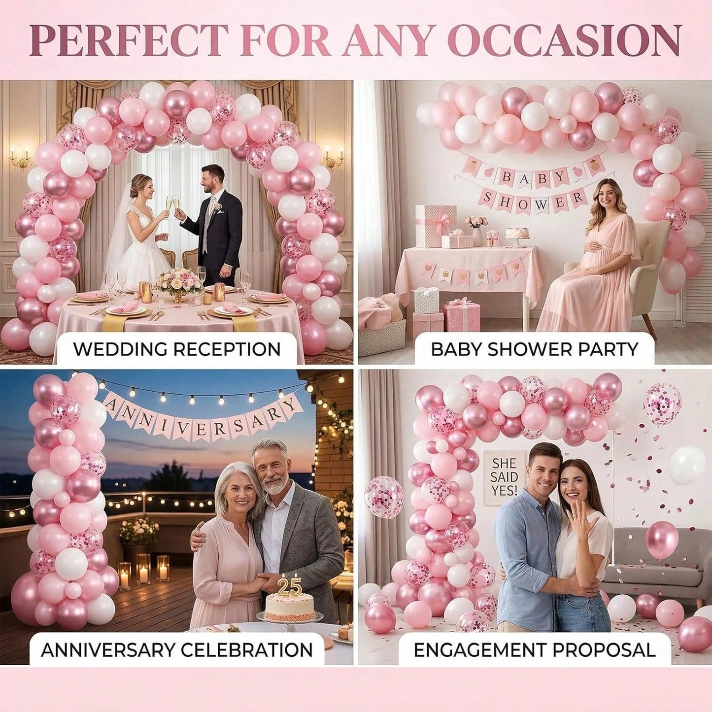 50pcs Pink & White Balloons, Metallic Pearl Light Pink, Foil Sequin Balloons, Suitable For Wedding, Baby Shower, Gender Reveal, Girl Mother Princess Birthday Party Decoration, Baby Party Decoration
