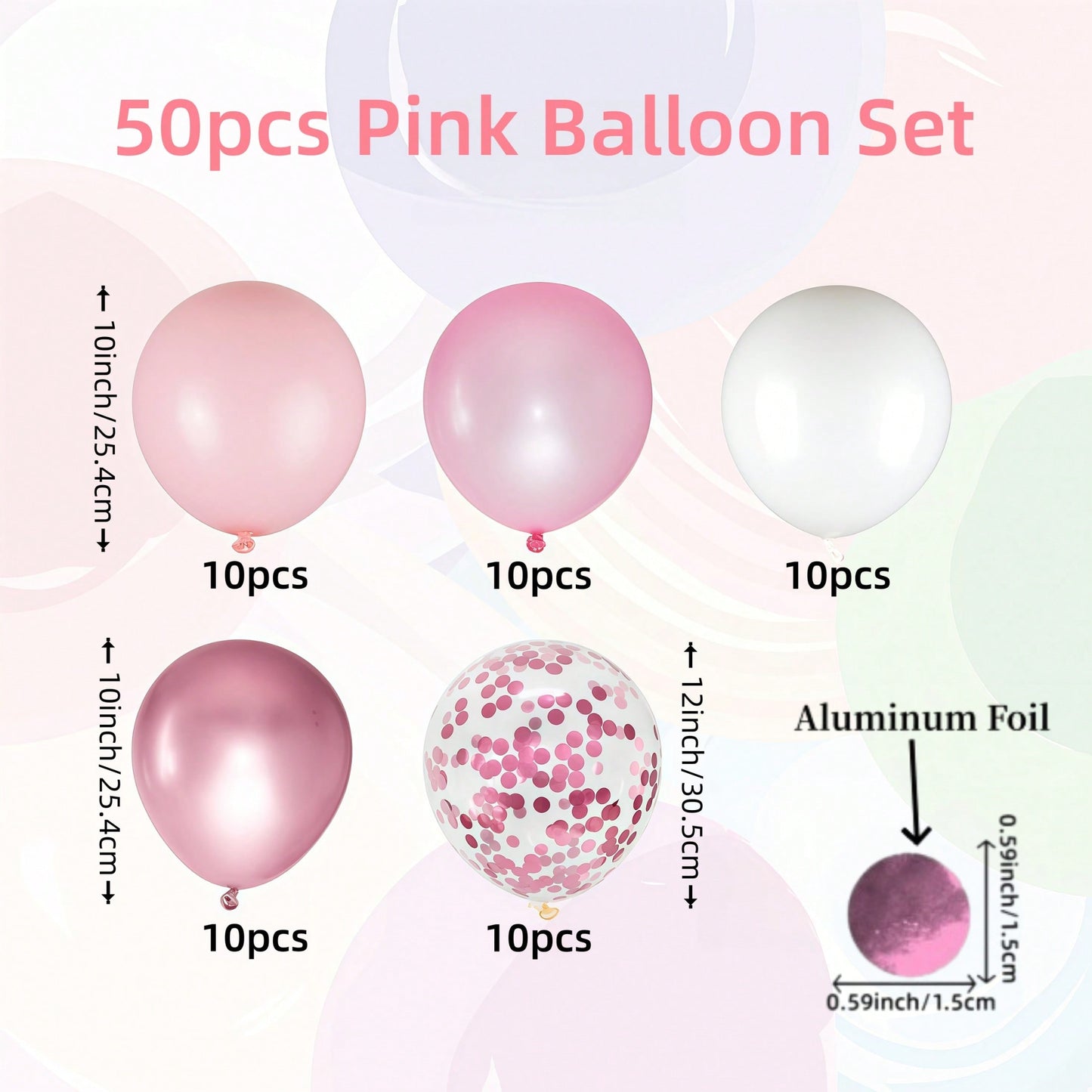 50pcs Pink & White Balloons, Metallic Pearl Light Pink, Foil Sequin Balloons, Suitable For Wedding, Baby Shower, Gender Reveal, Girl Mother Princess Birthday Party Decoration, Baby Party Decoration