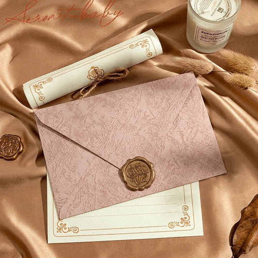 50pcs Tree Grain & Cherry Blossom Pink Letter Envelopes, DIY Craft Gifts Packaging, Wedding Invitations, Cash Envelopes Stationery