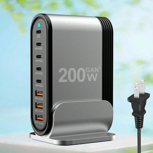 5Ft AC Extension Cord Sacrack Foldable 8-Port USB Type-C PD Fast Charger Laptop Power Adapter For L Pad Devices Suitable For Office, Dorm, And Home Charging Station
