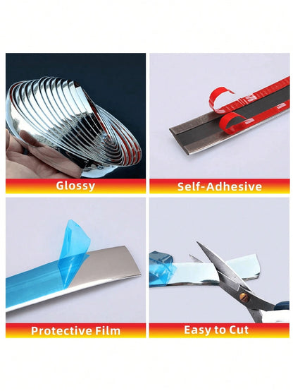 5m/197in Car Decorative Strip- Electroplated Glossy Finish, Suitable For Car Body And Windows, Anti-Scratch Bumper Protection Strip, Car Door Edge Protection Strip, Car Door Edge Decorative Strip, Ca