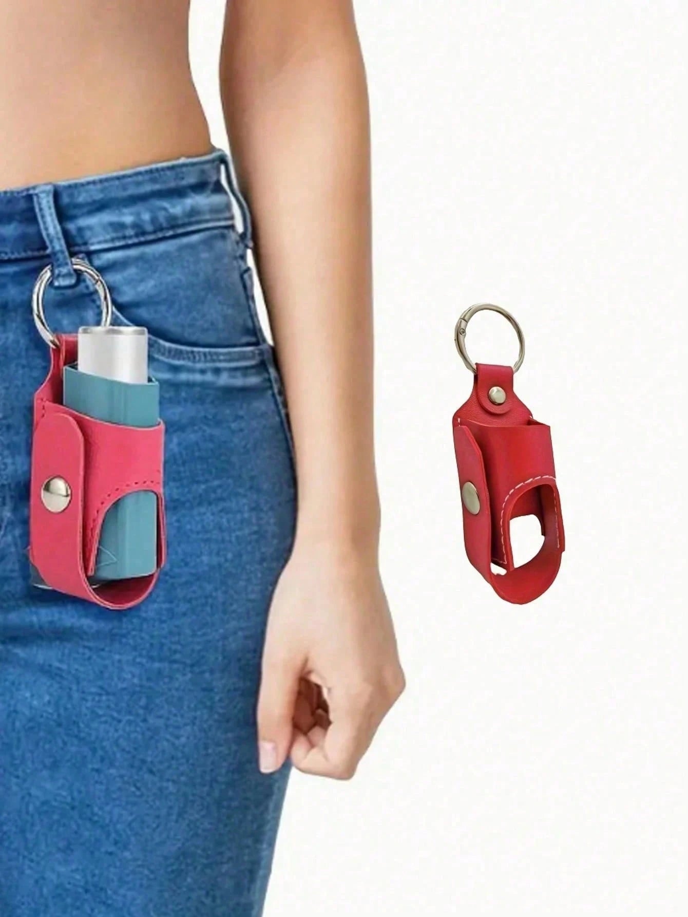 5Pcs,Asthma Inhaler Keychain Holder,Outdoor Portable Mini Cough Spray Bottle Holster,Travel Essential, Casual Style Cough Bottle Protector,Cough And Asthma Single Inhaler PU Leather Case At Night, And