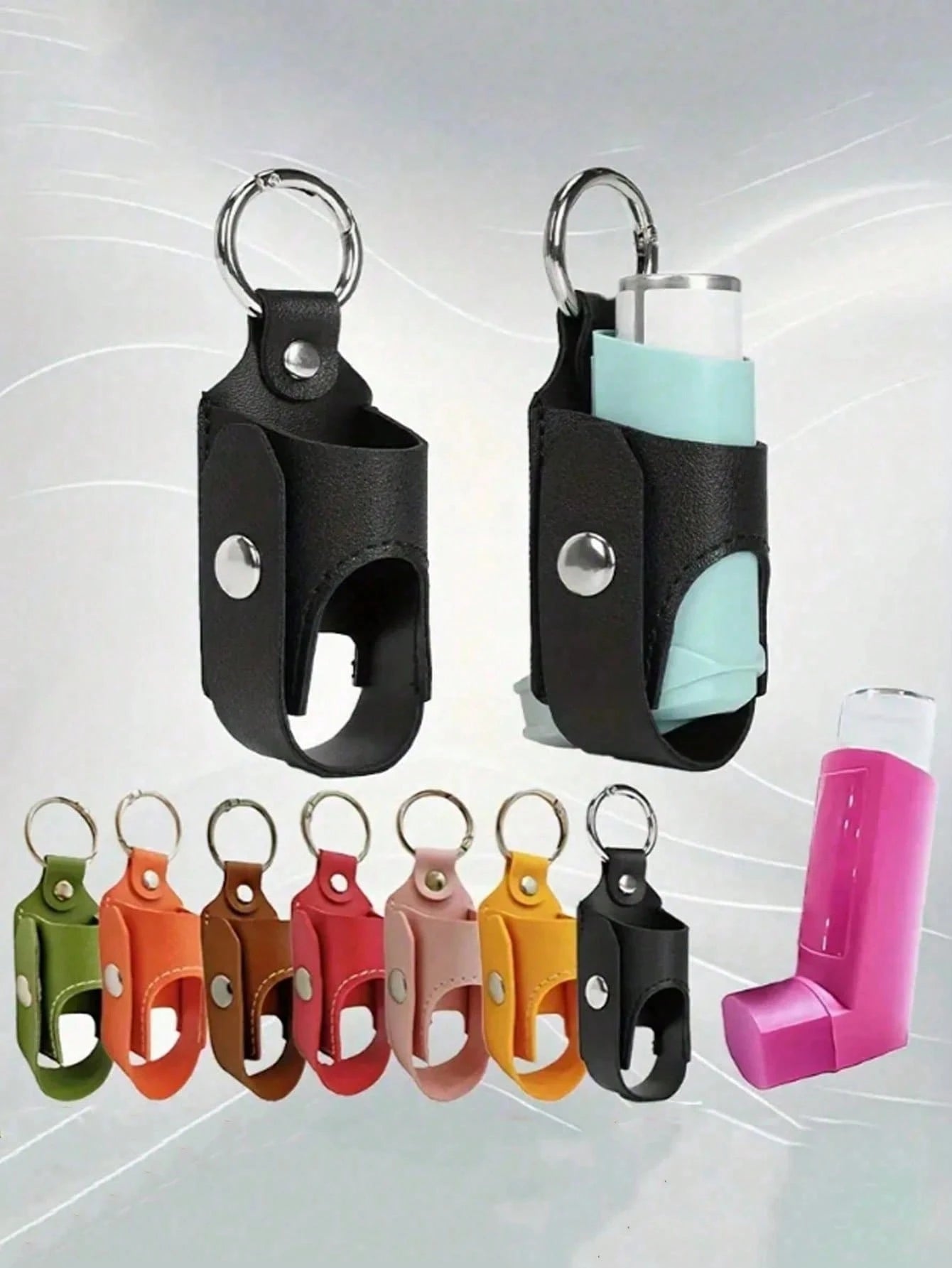 5Pcs,Asthma Inhaler Keychain Holder,Outdoor Portable Mini Cough Spray Bottle Holster,Travel Essential, Casual Style Cough Bottle Protector,Cough And Asthma Single Inhaler PU Leather Case At Night, And