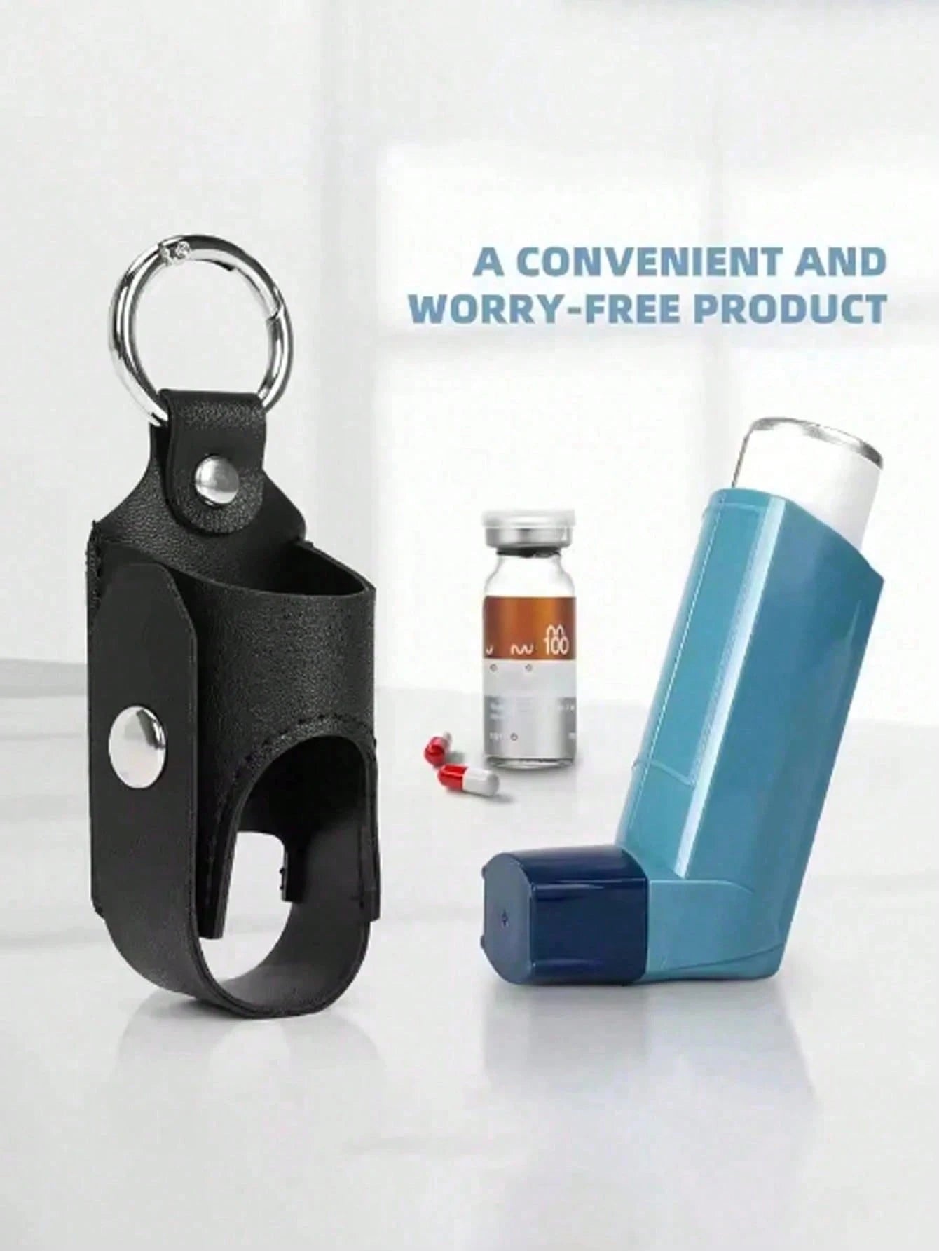 5Pcs,Asthma Inhaler Keychain Holder,Outdoor Portable Mini Cough Spray Bottle Holster,Travel Essential, Casual Style Cough Bottle Protector,Cough And Asthma Single Inhaler PU Leather Case At Night, And