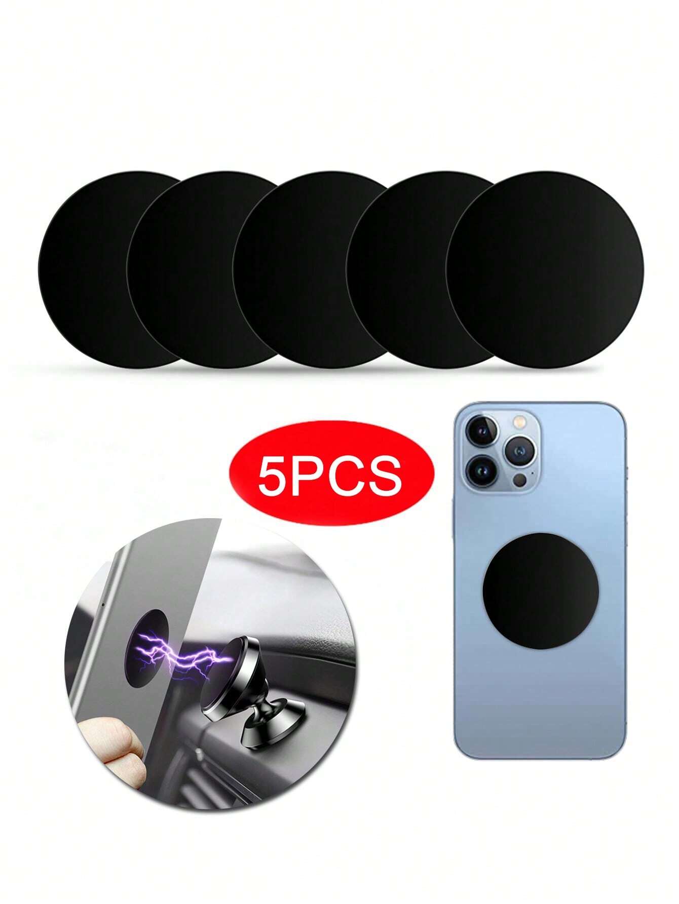 5pcs Car Mount Bracket Stainless Steel Plate With Magnetic Circle Sticker & Ultra Thin Adhesive Circular Metal Plate For Creative Phone Case/Car Phone Holder