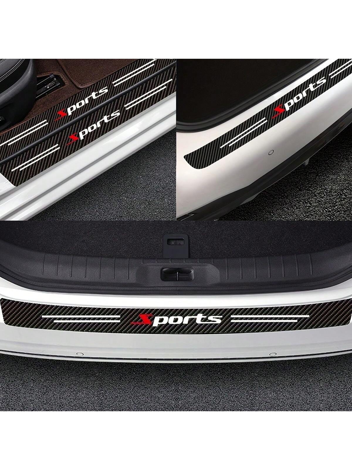 5Pcs PU Leather Carbon Fiber Pattern Door Sill Protectors- Self-Adhesive, Scratch-Resistant Door Entry Guards, Universal Fit, Car Trunk Bumper Edge Guard Decals For Sports Vehicles