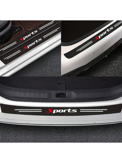 5Pcs PU Leather Carbon Fiber Pattern Door Sill Protectors- Self-Adhesive, Scratch-Resistant Door Entry Guards, Universal Fit, Car Trunk Bumper Edge Guard Decals For Sports Vehicles