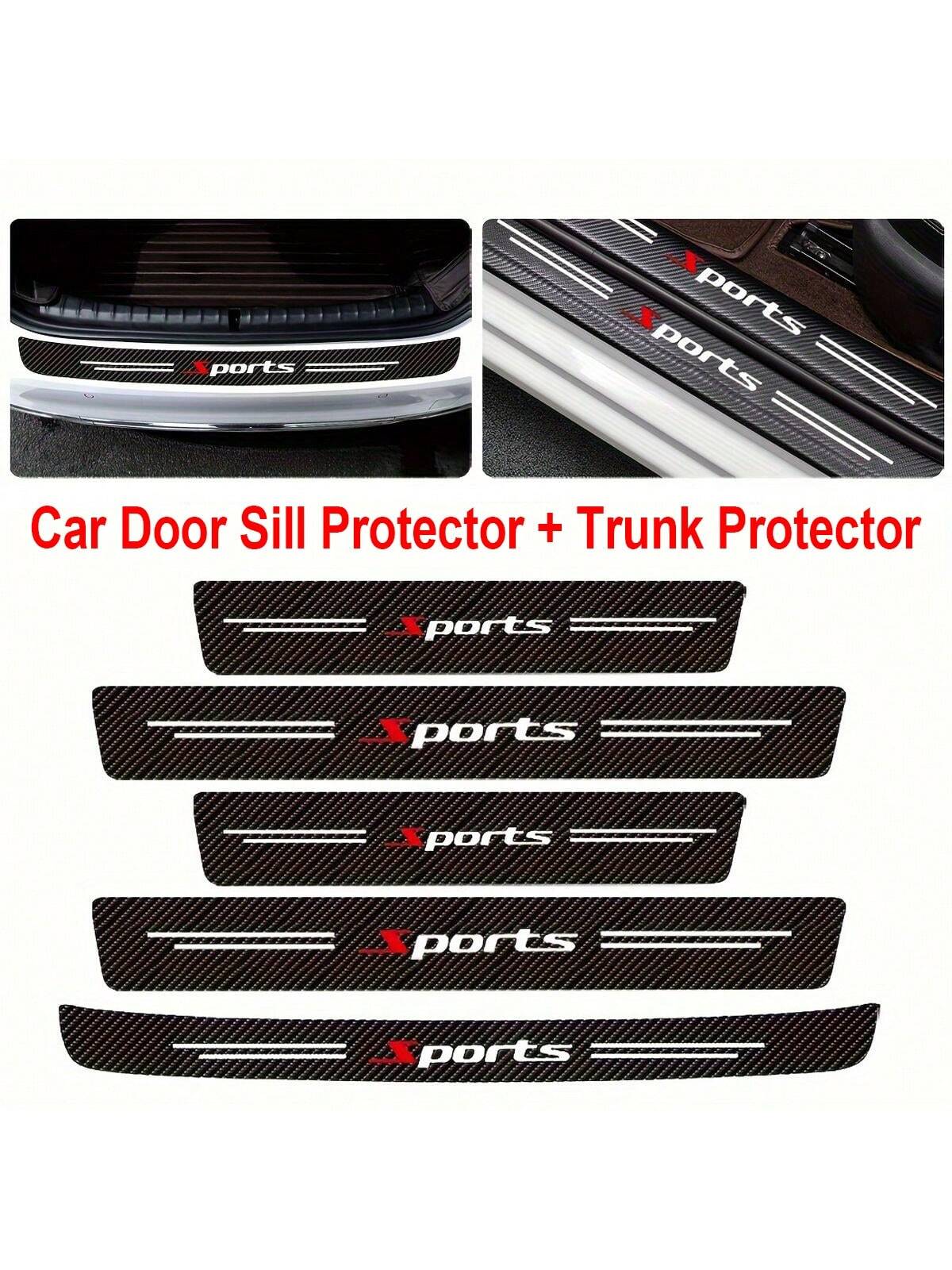 5Pcs PU Leather Carbon Fiber Pattern Door Sill Protectors- Self-Adhesive, Scratch-Resistant Door Entry Guards, Universal Fit, Car Trunk Bumper Edge Guard Decals For Sports Vehicles