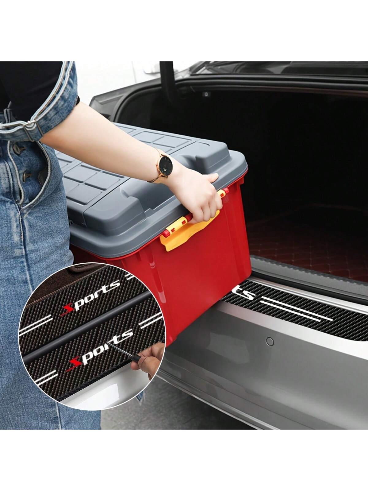5Pcs PU Leather Carbon Fiber Pattern Door Sill Protectors- Self-Adhesive, Scratch-Resistant Door Entry Guards, Universal Fit, Car Trunk Bumper Edge Guard Decals For Sports Vehicles