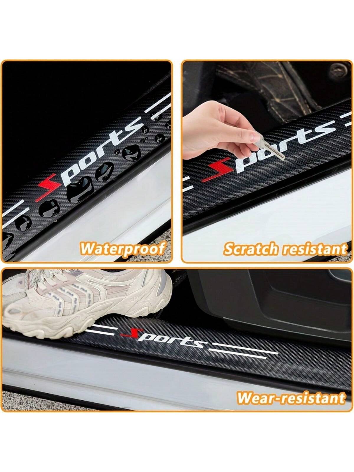 5Pcs PU Leather Carbon Fiber Pattern Door Sill Protectors- Self-Adhesive, Scratch-Resistant Door Entry Guards, Universal Fit, Car Trunk Bumper Edge Guard Decals For Sports Vehicles