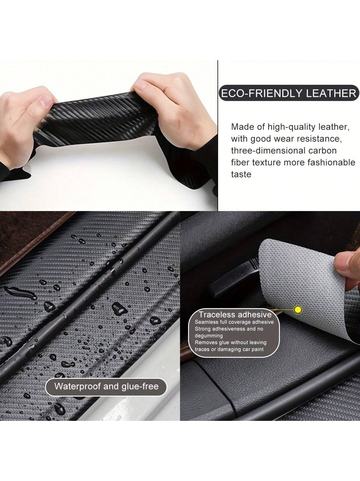 5Pcs PU Leather Carbon Fiber Pattern Door Sill Protectors- Self-Adhesive, Scratch-Resistant Door Entry Guards, Universal Fit, Car Trunk Bumper Edge Guard Decals For Sports Vehicles