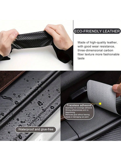 5Pcs PU Leather Carbon Fiber Pattern Door Sill Protectors- Self-Adhesive, Scratch-Resistant Door Entry Guards, Universal Fit, Car Trunk Bumper Edge Guard Decals For Sports Vehicles