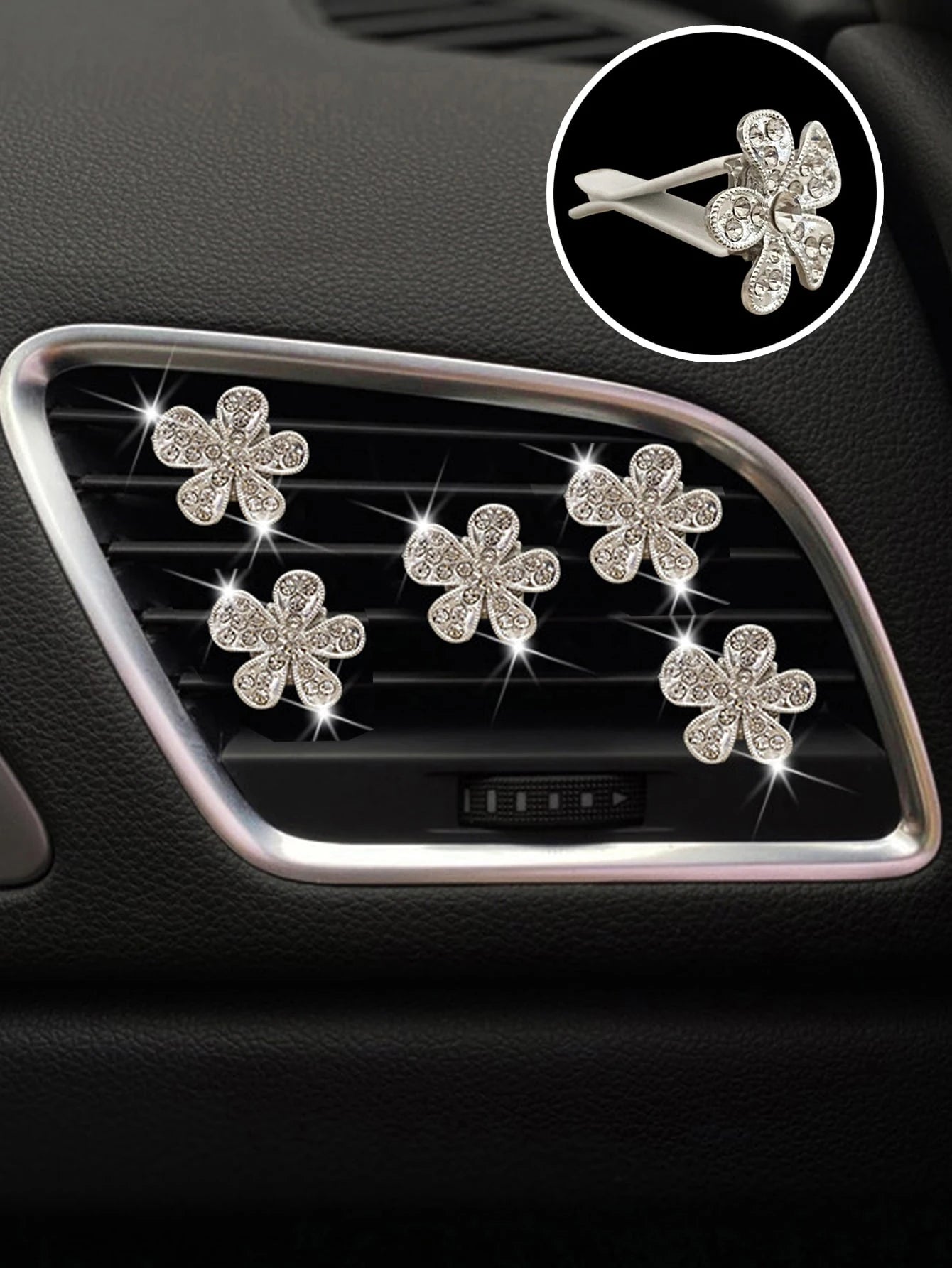 5pcs Rhinestone Decor Floral Shaped Car Air Outlet Ornament