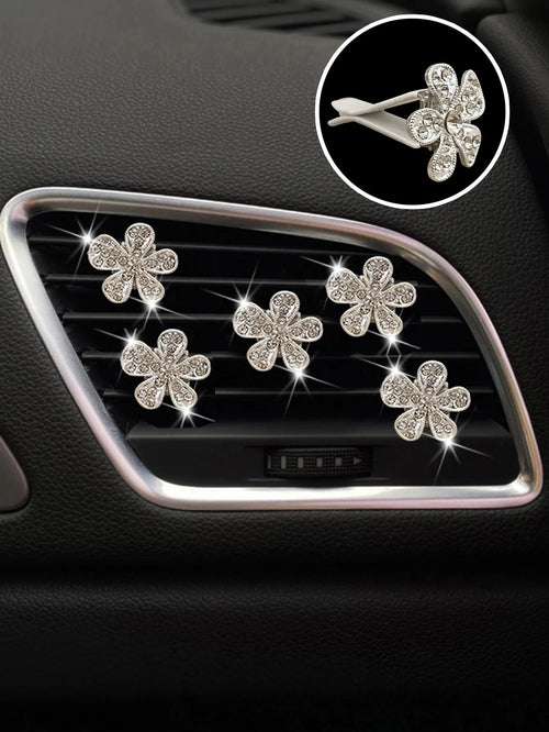 5pcs Rhinestone Decor Floral Shaped Car Air Outlet Ornament