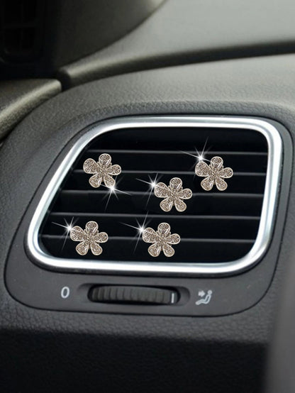 5pcs Rhinestone Decor Floral Shaped Car Air Outlet Ornament