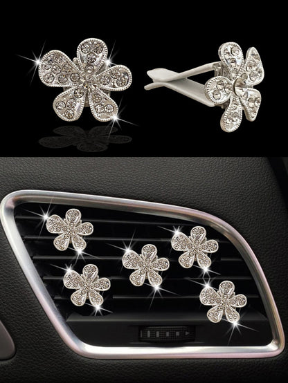 5pcs Rhinestone Decor Floral Shaped Car Air Outlet Ornament