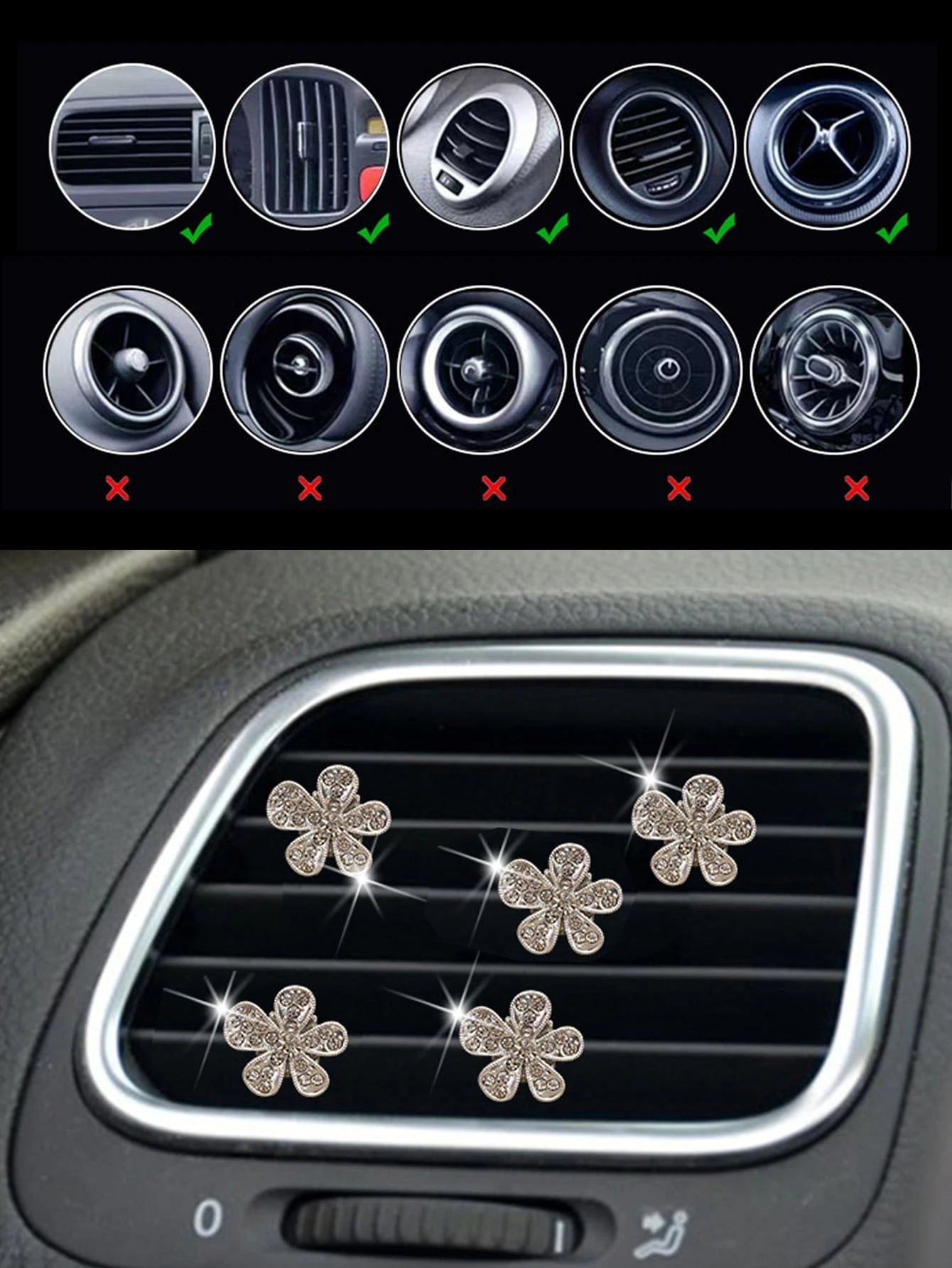 5pcs Rhinestone Decor Floral Shaped Car Air Outlet Ornament