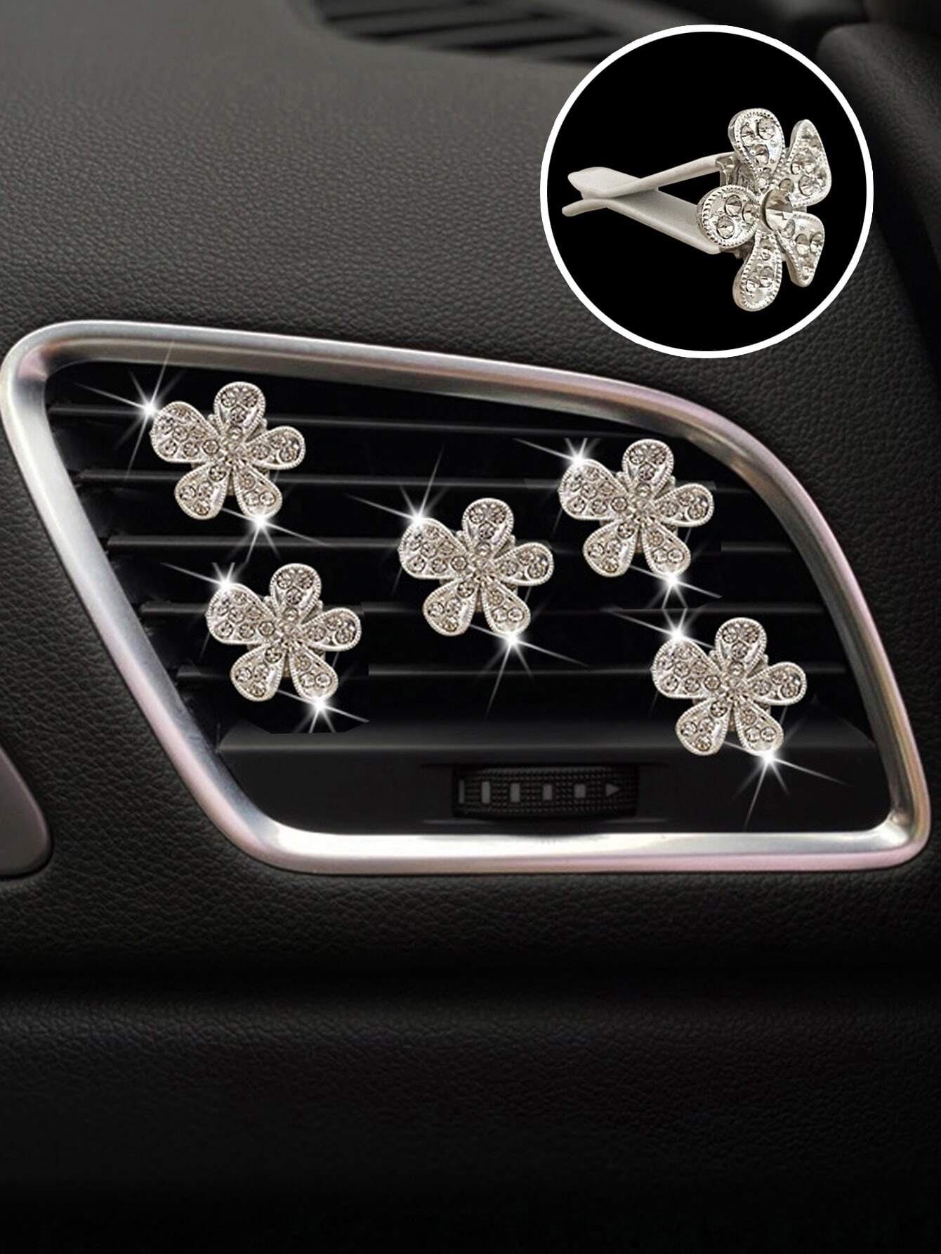 5pcs Rhinestone Decor Floral Shaped Car Air Outlet Ornament