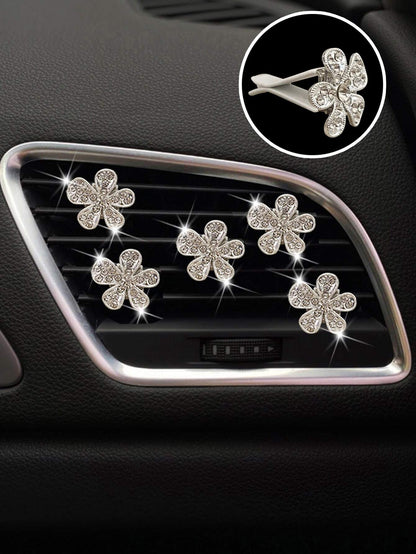 5pcs Rhinestone Decor Floral Shaped Car Air Outlet Ornament