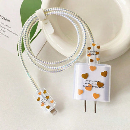 5PCS Set Compatible With IPhone 17 16 14 15 Data Cable Heart Cherry Bow Expression Pattern Apple 20W Charger Protective Cover
