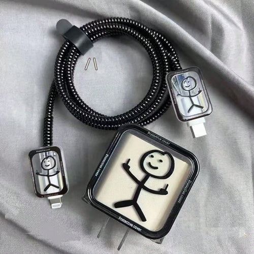 5pcs/Set Funny Line Pattern Cable Protector, Suitable For IPhone 18-20W Charger Adapter, Prevent Cable Breakage