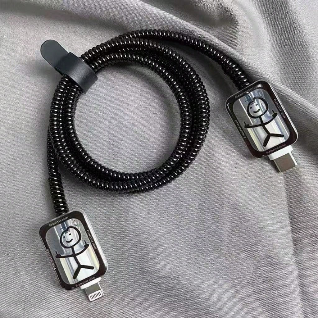 5pcs/Set Funny Line Pattern Cable Protector, Suitable For IPhone 18-20W Charger Adapter, Prevent Cable Breakage