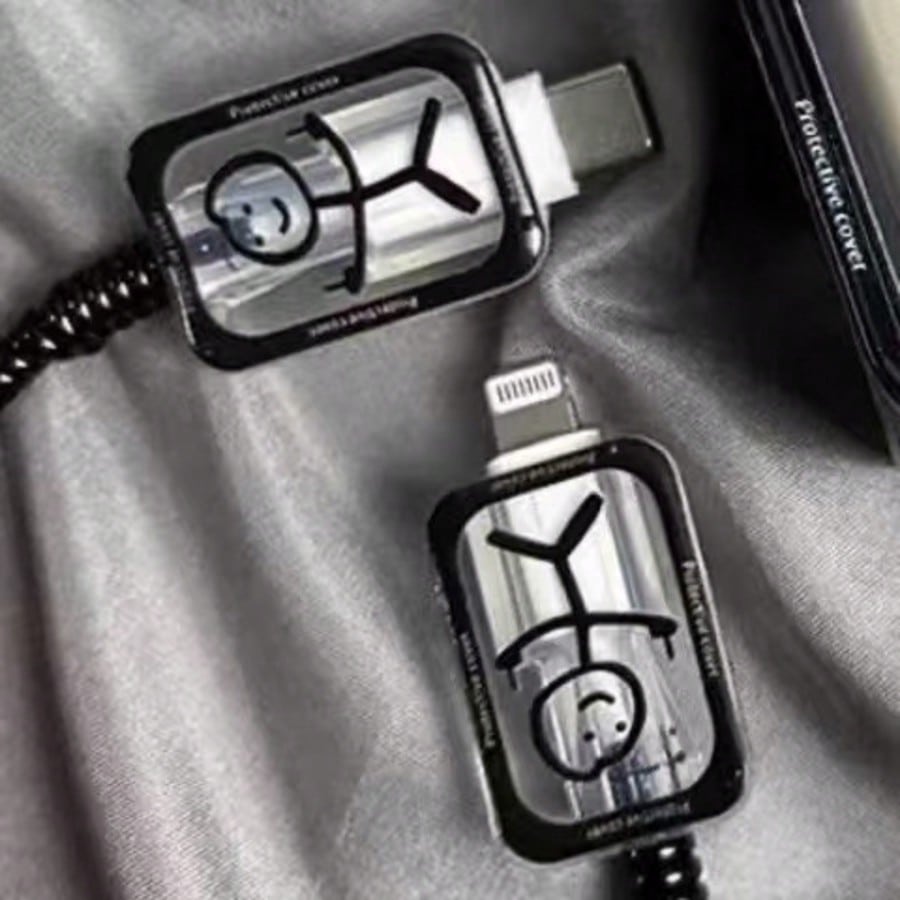 5pcs/Set Funny Line Pattern Cable Protector, Suitable For IPhone 18-20W Charger Adapter, Prevent Cable Breakage