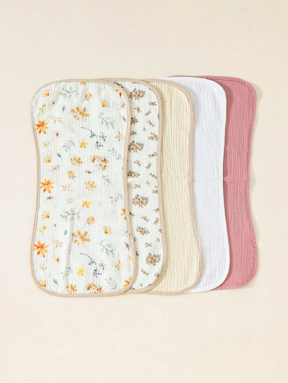 5pcs/Set Striped Soft Cotton Muslin Flower Pattern Baby Bibs/Burp Cloths For Girls