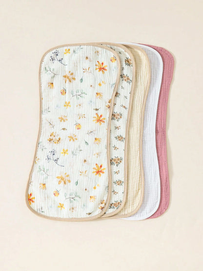 5pcs/Set Striped Soft Cotton Muslin Flower Pattern Baby Bibs/Burp Cloths For Girls
