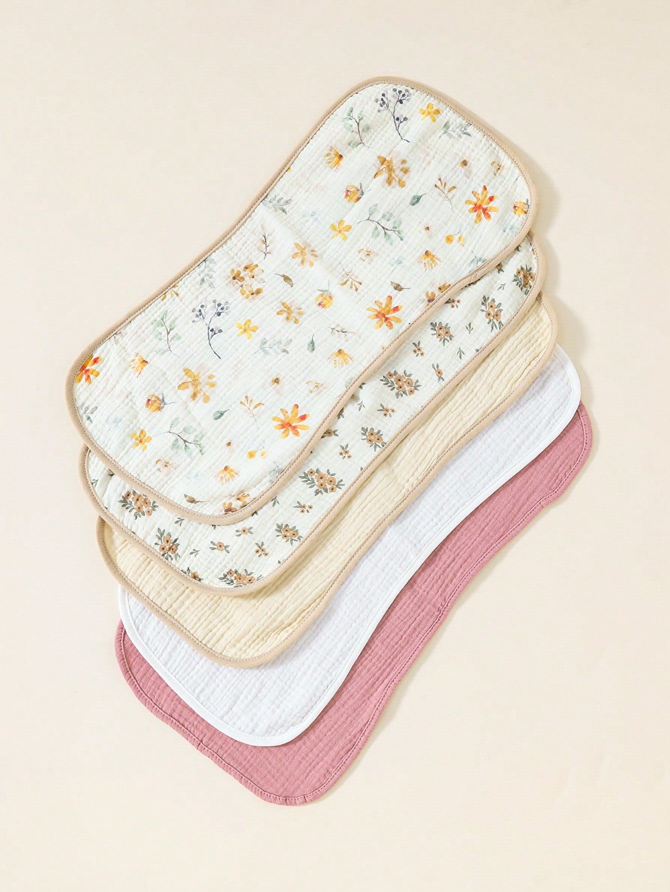 5pcs/Set Striped Soft Cotton Muslin Flower Pattern Baby Bibs/Burp Cloths For Girls