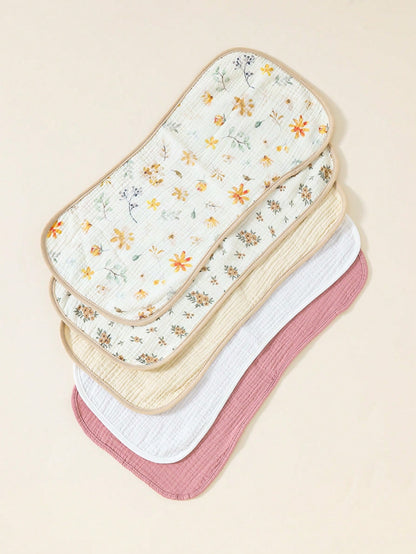 5pcs/Set Striped Soft Cotton Muslin Flower Pattern Baby Bibs/Burp Cloths For Girls